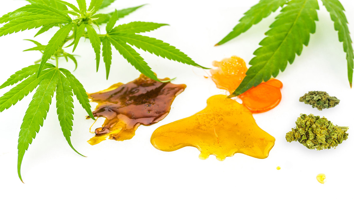 Image of Cannabis Distillate and Wax with Hemp Leaves