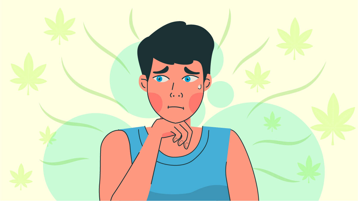 Illustration of a Person Sweating Smelling Weed