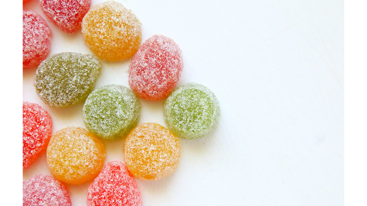 Colorful gummies in white background