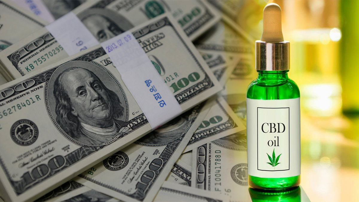 Dollar bills along with CBD oil