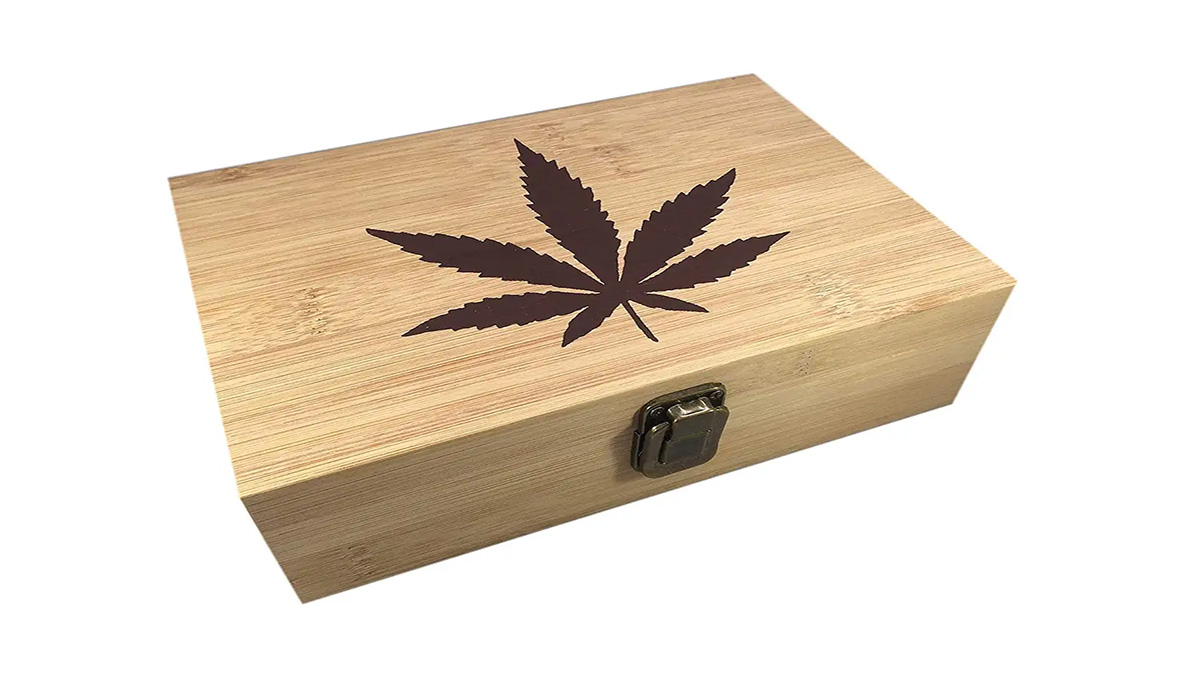 Image of a box with Marijuana Leaf Logo on it
